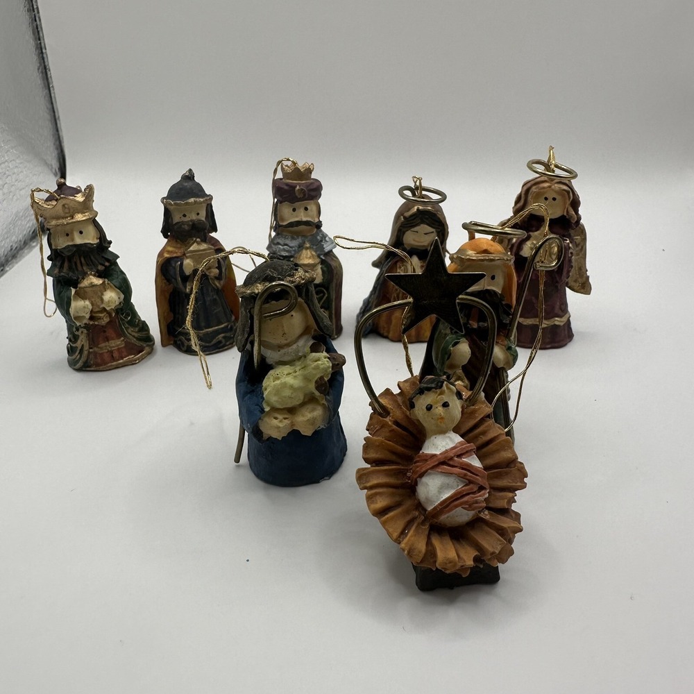 8 Piece Nativity Scene Christmas Ornament Set Holy Family Wise Men Angels Resin